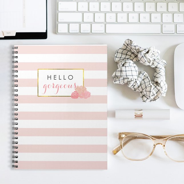 Hello Gorgeous Pink Stripe & Blush Peony Notebook (Creator Uploaded)