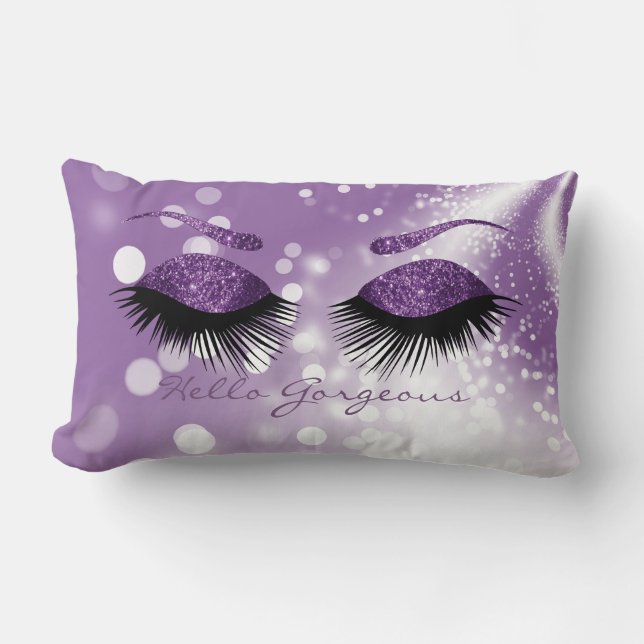 Hello Gorgeous - Purple Eyelash and Brows Lumbar Pillow (Front)