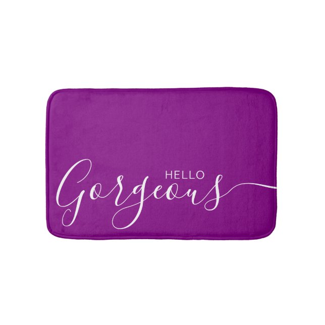 Hello Gorgeous Purple White Minimalist   Bath Mat (Front)
