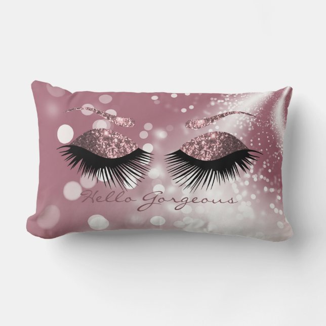 Hello Gorgeous - Rose Gold Eyelash and Brows Lumbar Pillow (Front)