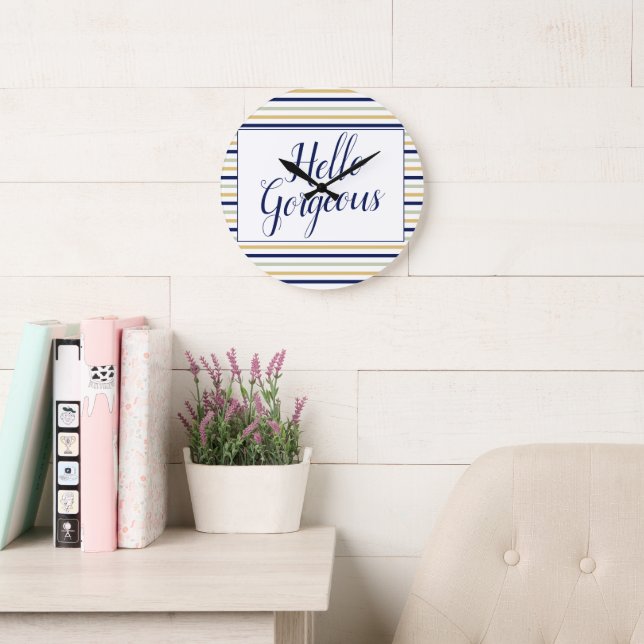 Hello Gorgeous Striped Round Clock (Reading Room)