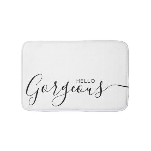Hello Gorgeous White Black Minimalist Bath Mat