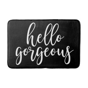 Hello Gorgeous White Script Bath Mat