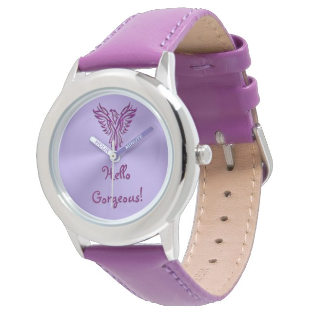 Hello Gorgeous with Phoenix Emblem Design Watch (Angled)