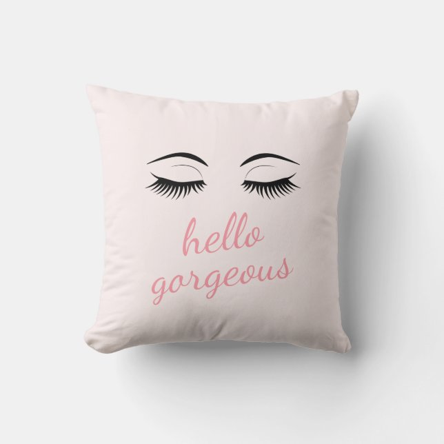 Hello Gorgeous with Pretty Eyelashes Glamorous Throw Pillow (Front)