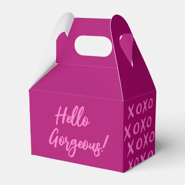 Hello Gorgeous! XOXO magenta pink Cute Favor Box (Front Side)
