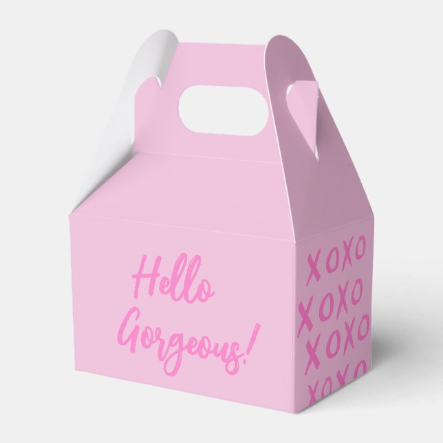 Hello Gorgeous! XOXO pink Cute Favour Box (Front Side)