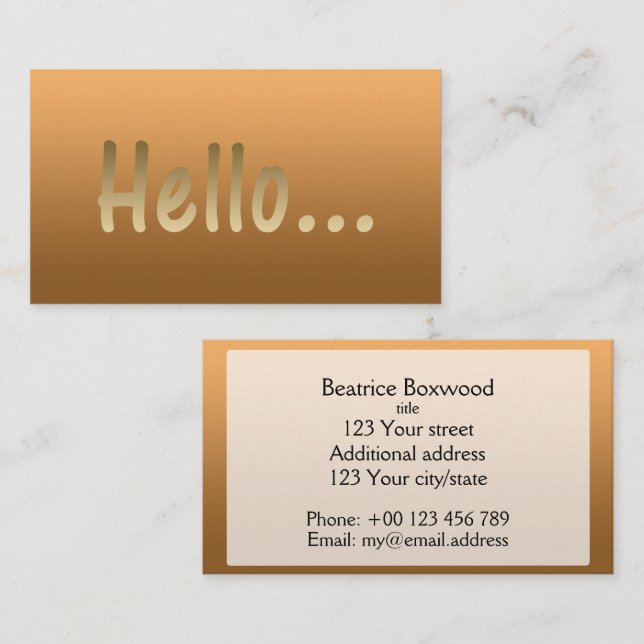 Hello Gradient One Colour Gold with Custom Text Business Card (Front/Back)