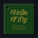 Hello Green & gold 50th Birthday Party Favour Tags<br><div class="desc">Send guests home with a stylish keepsake using these Hello Fifty Retro 50th Birthday Party Favour Tags, featuring bold modern-retro typography in a chic green-and-gold design that beautifully complements your milestone celebration. Ideal for attaching to gift bags, party favours, or small thank-you treats, these customizable 50th birthday favour tags allow...</div>