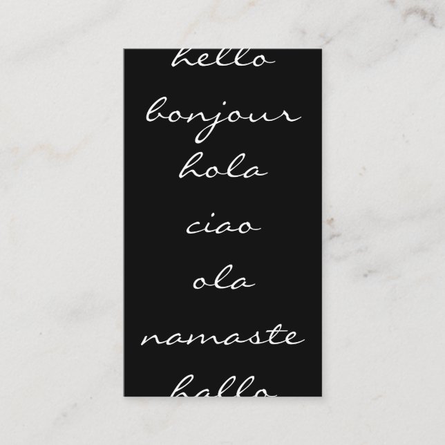 Hello Greetings Black and White Business Card (Front)