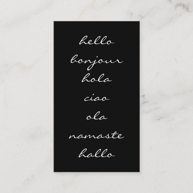 Hello Greetings Black and White Business Card (Front)