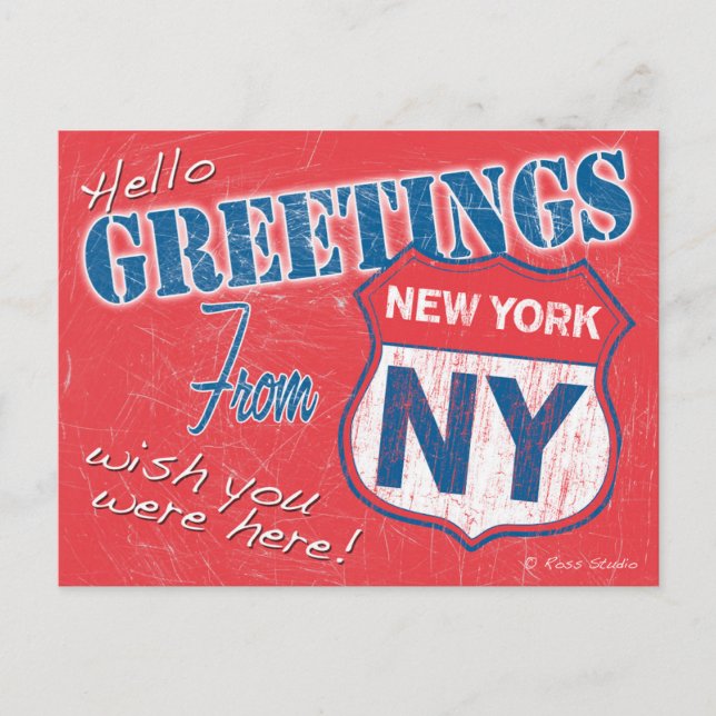 "Hello, Greetings From New York", NY Retro Postcard (Front)