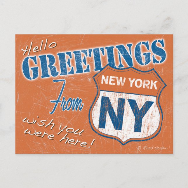 "Hello, Greetings From New York", NYC Retro Postcard (Front)