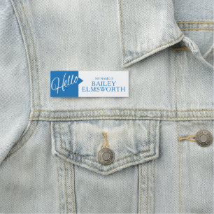 Hello greetings introduction blue custom name tag