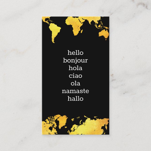 Hello Greetings | Map of The World | Linguistics Business Card (Front)