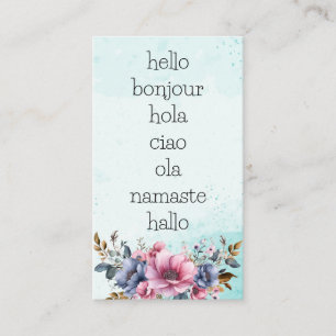 Hello Greetings   Watercolor and Floral Graphics Business Card