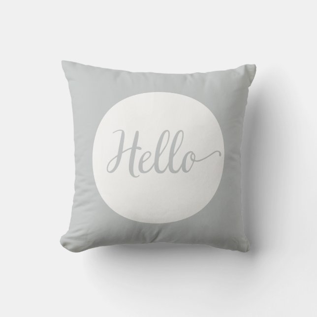 Hello Grey Grey White Reversible Throw Pillow (Front)