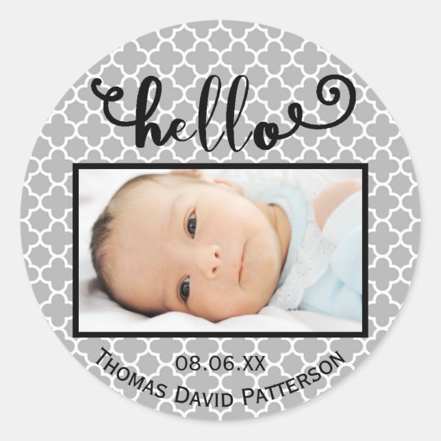 hello grey pattern/photo - Circle Sticker (Front)