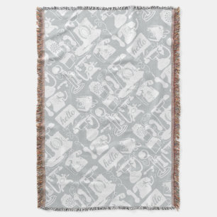 Hello Grey White Vintage Telephone Pattern Throw Blanket