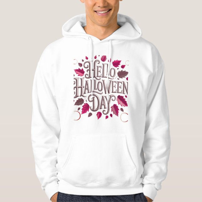 Hello Halloween Day – Elegant Autumn Typography De Hoodie (Front)