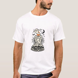 Hello Halloween Ghost Candle T-Shirt