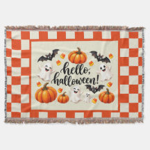 Hello Halloween Ghosts Bats Pumpkins Chequered Fle