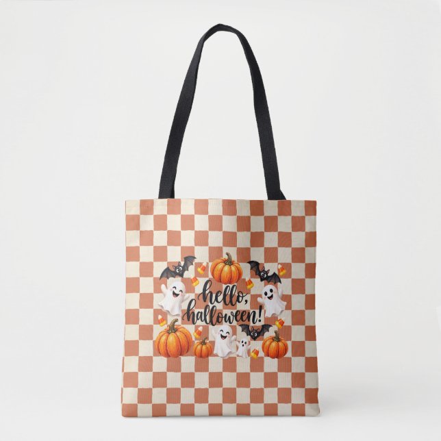 Hello Halloween Ghosts & Pumpkins Tote Bag  (Front)