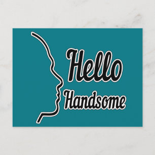 Hello Handsome Profile Face Drawing Typography Postcard