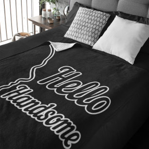 Hello Handsome Typography and Face Profile Outline Fleece Blanket