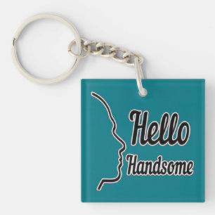 Hello Handsome Typography and Face Profile Outline Keychain