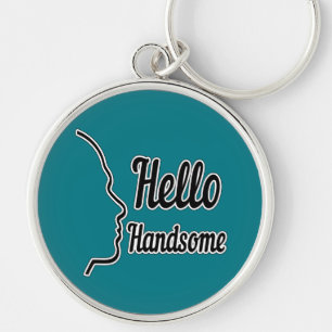 Hello Handsome Typography and Face Profile Outline Keychain