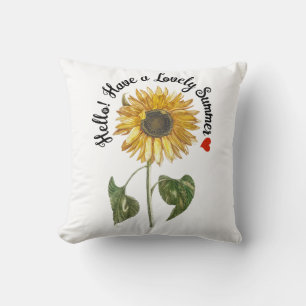 Hello! Have a Lovely Summer - Vintage Sunflower Throw Pillow