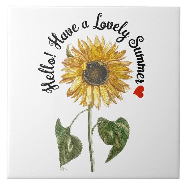 Hello! Have a Lovely Summer - Vintage Sunflower Tile (Front)