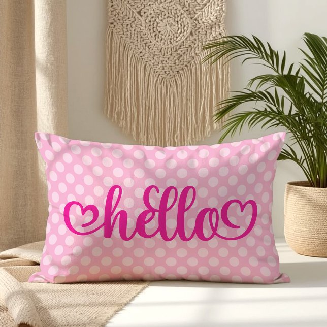 Hello Hearts Light Pink Polka Dot Lumbar Pillow (Hello Hearts Light Pink Polka Dot Lumbar Pillow)