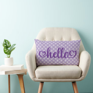 Hello Hearts Pale Purple Polka Dot Lumbar Pillow