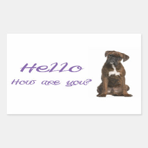 Hello / Hi  Boxer Puppy Dog Greeting Sticker