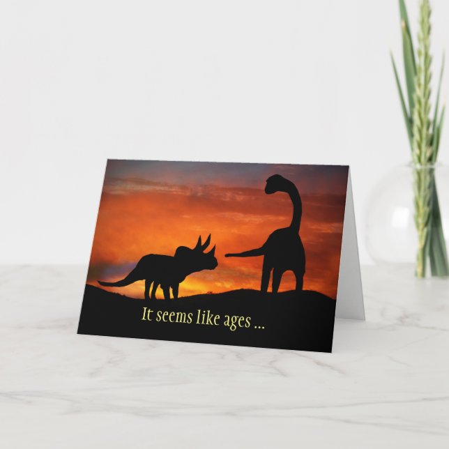 Hello  Hi Cute Dinosaurs Funny Thinking of You Holiday Card (Front)