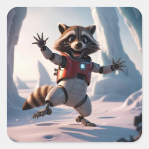 Hello,Hi Raccon  Square Sticker