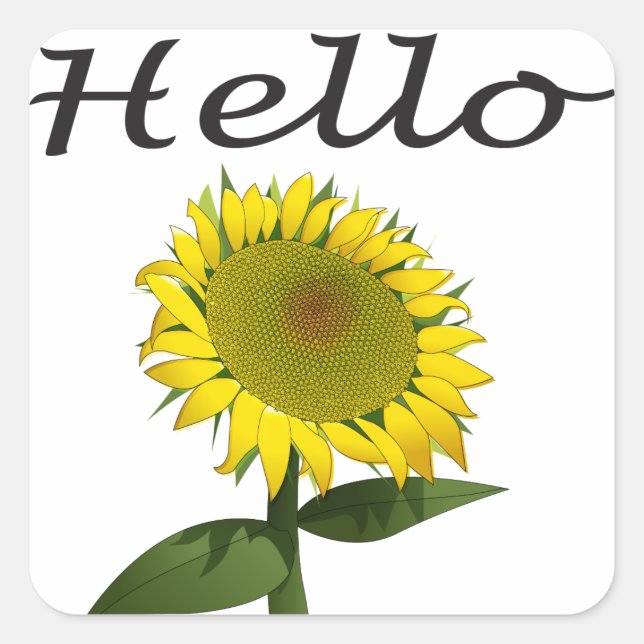 Hello / Hi Yellow Sunflower Floral Sticker / Label (Front)