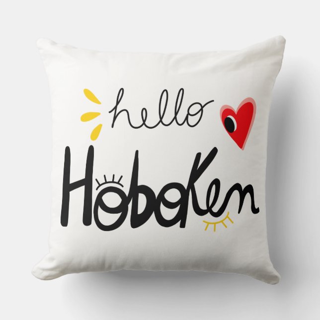 Hello Hoboken New Jersey Fun Throw Pillow (Front)