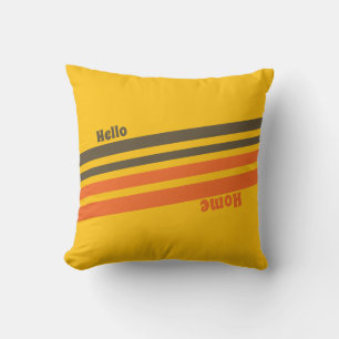 Hello Home Retro Stripes Yellow Brown Red Throw Pillow