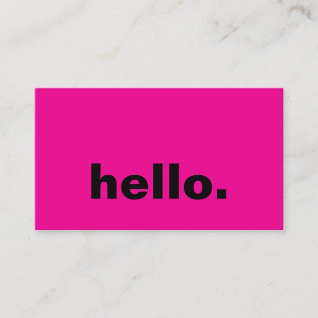 Hello Hot Pink Black Typography Custom Stylish Business Card (Front)