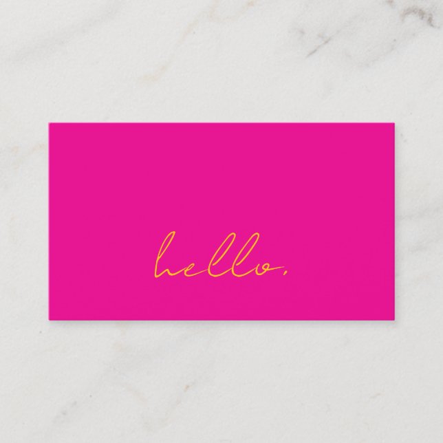 Hello Hot Pink Orange Script Typography Modern Business Card (Front)