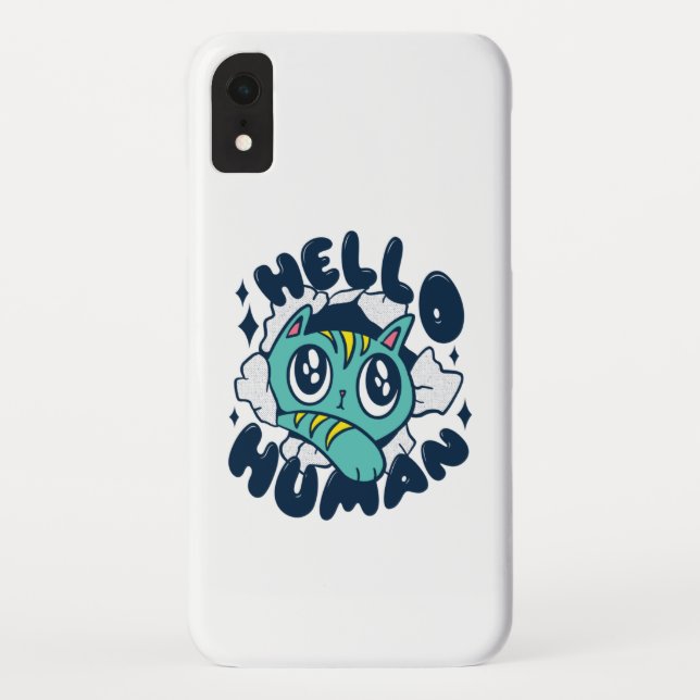 Hello human Cute Cat Case-Mate iPhone Case (Back)