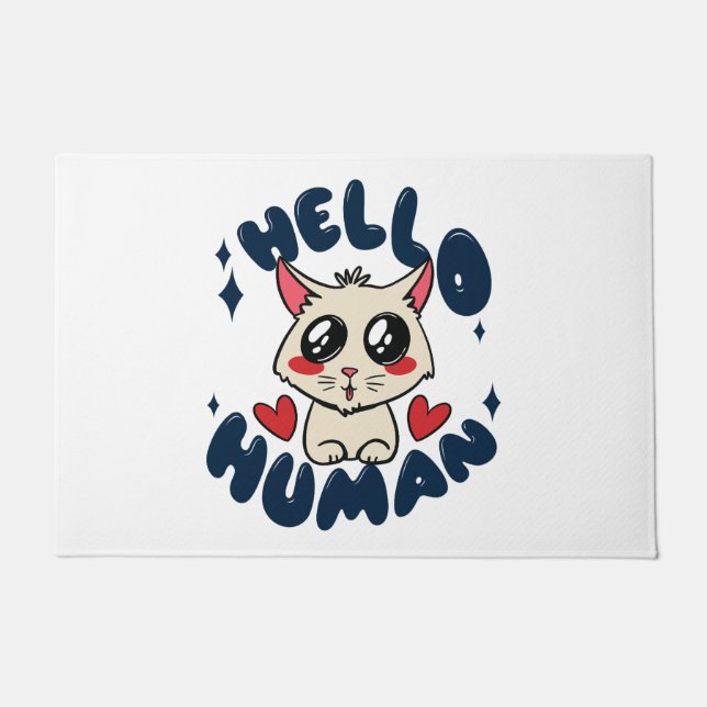 Hello human Cute Cat Doormat (Front)