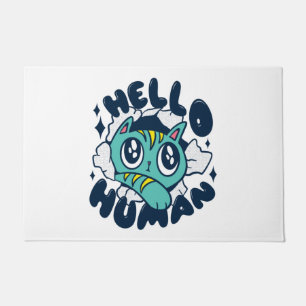 Hello human Cute Cat Doormat
