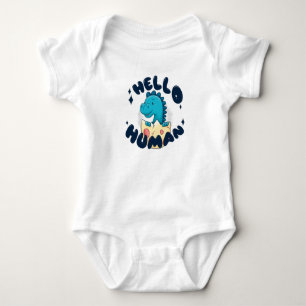 Hello human funny Dinosaur Baby Bodysuit