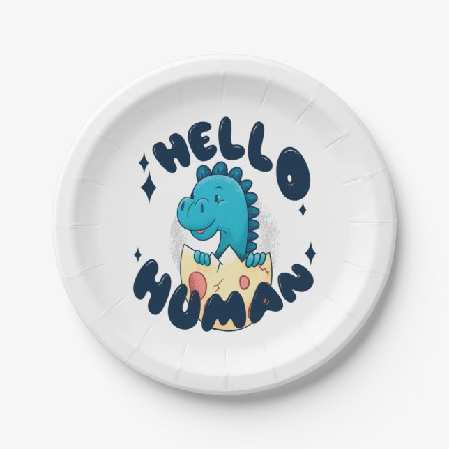 Hello human funny Dinosaur Paper Plate (Front)