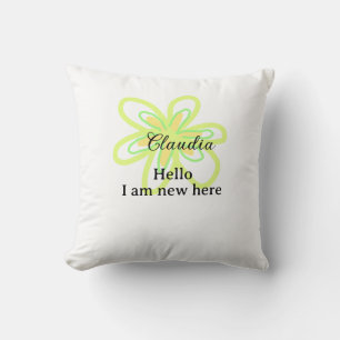 Hello I am new here name yellow green flower kids Throw Pillow