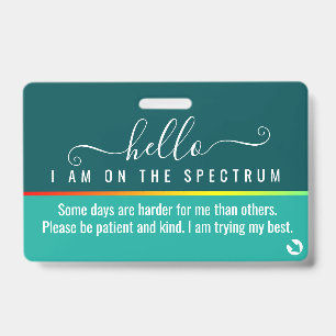 hello i am on the spectrum and emergency contact  badge
